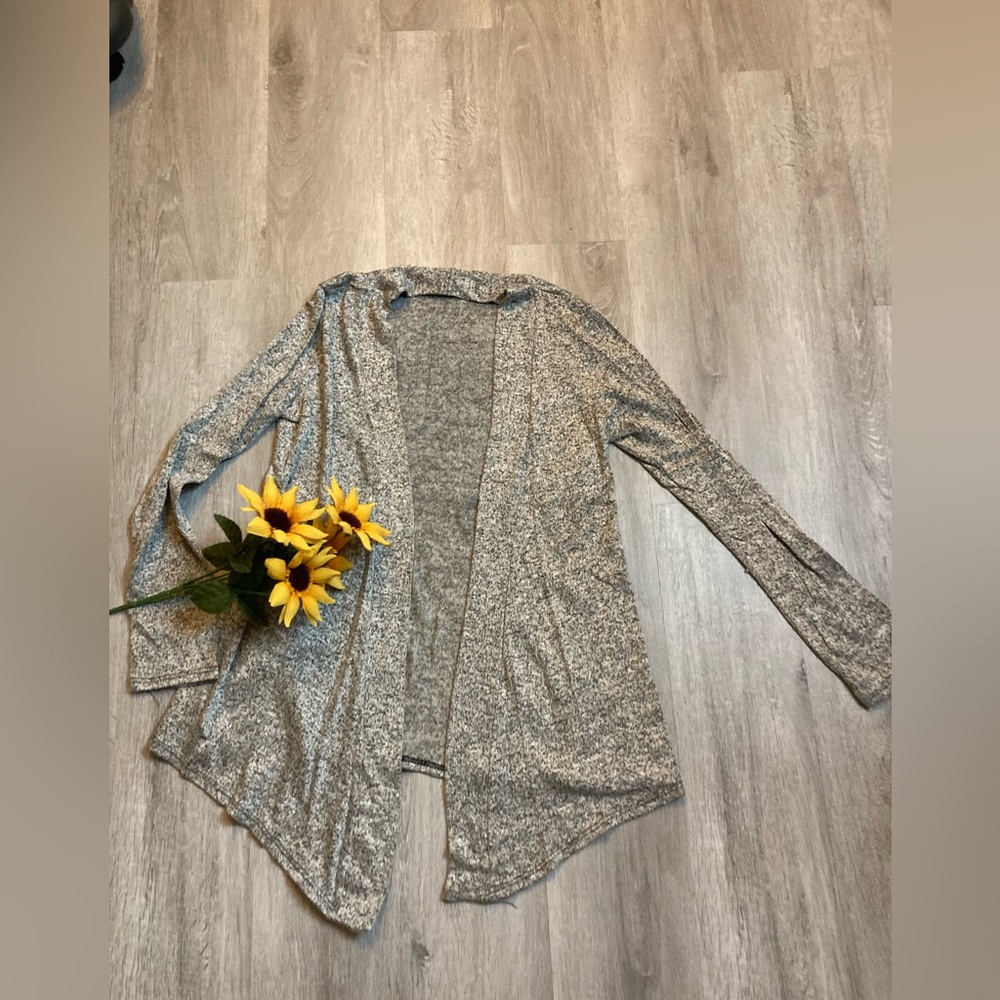 Pinc Open Front Long Sleeve Grey Cardigan Small